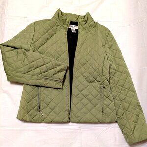Judith Hart Petites Quilted Green Jacket M Polyester Shell/Lining & Zip Front